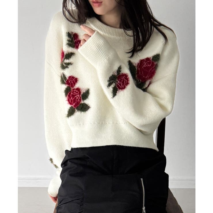 花柄ジャガードショートニット | JUNOAH | 詳細画像4 