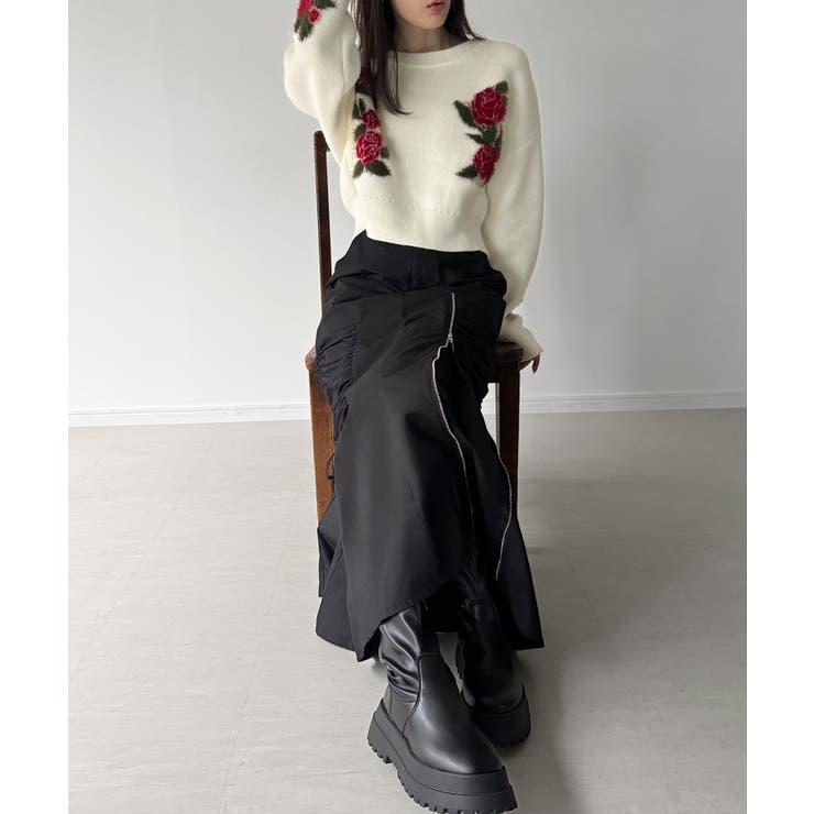 花柄ジャガードショートニット | JUNOAH | 詳細画像5 