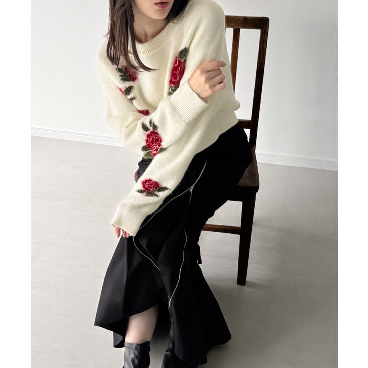 花柄ジャガードショートニット | JUNOAH | 詳細画像6 