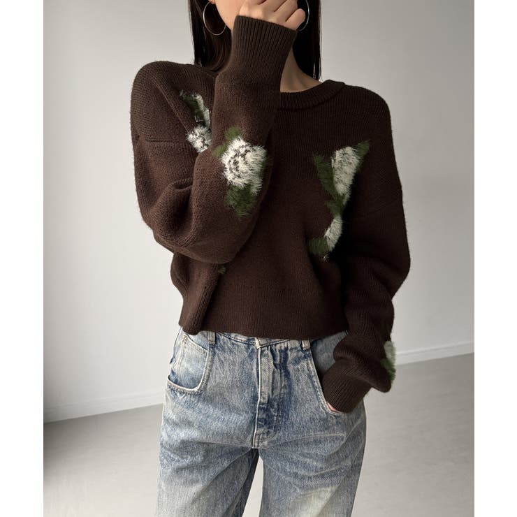 花柄ジャガードショートニット | JUNOAH | 詳細画像7 