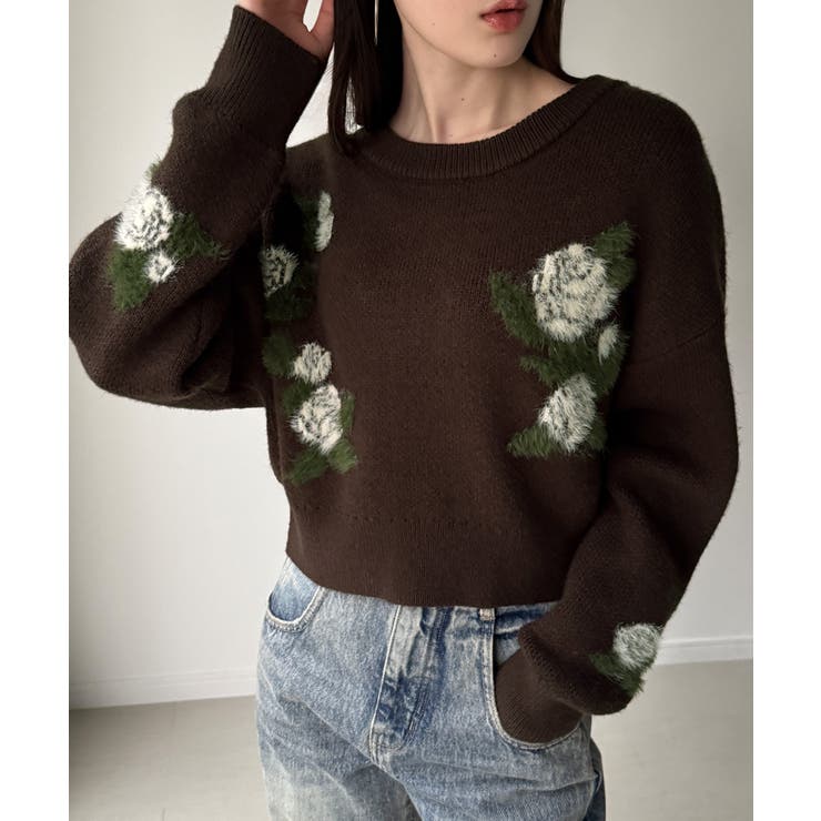 花柄ジャガードショートニット | JUNOAH | 詳細画像8 