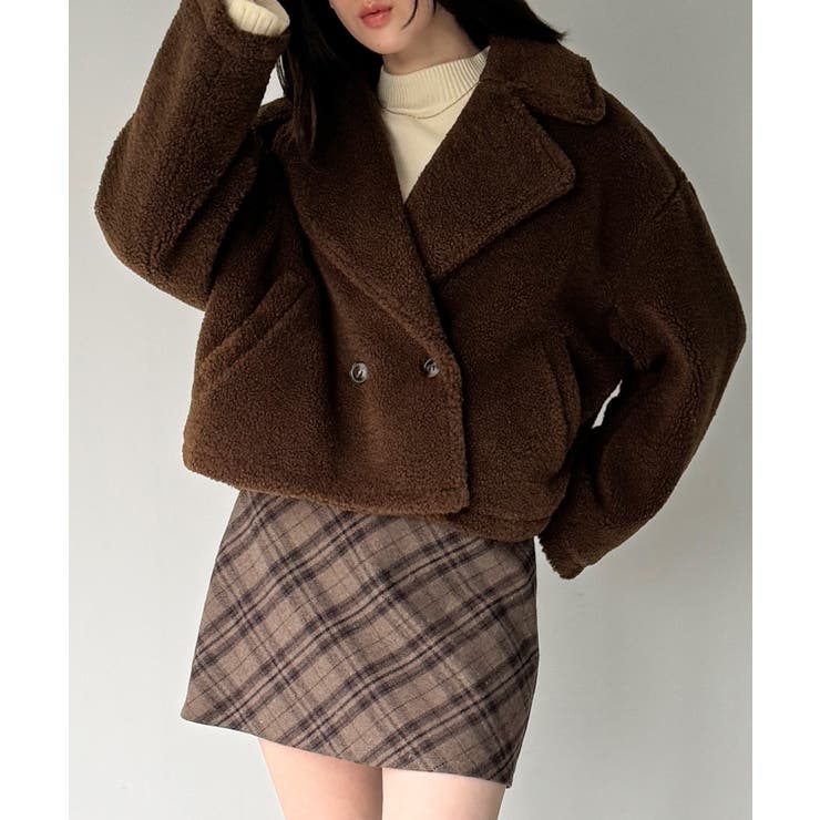 ブラウン | クロップドボアコート | JUNOAH