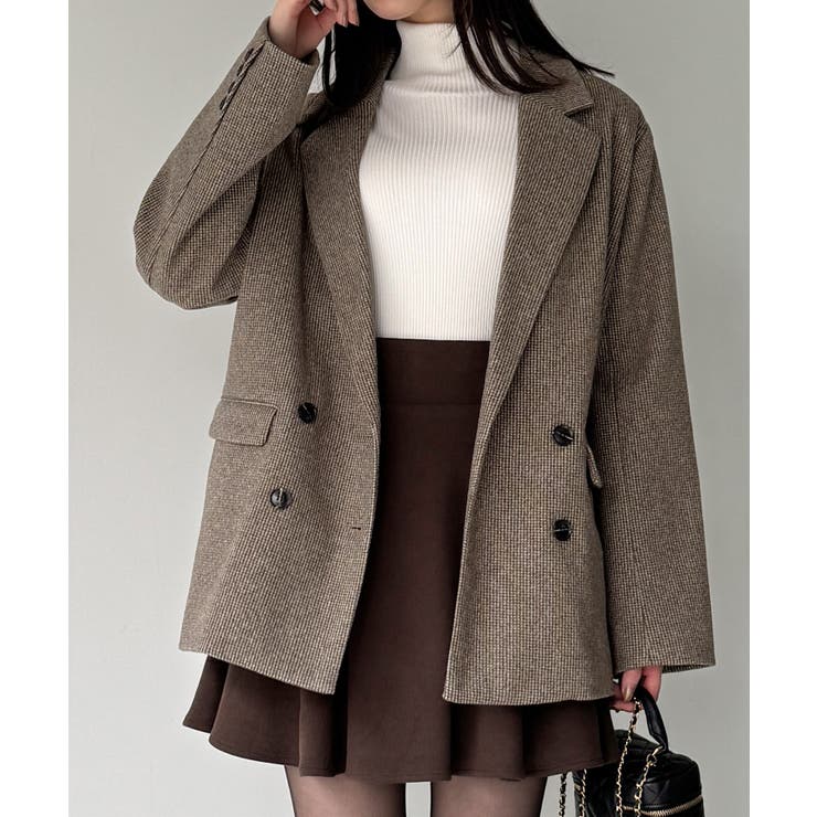 ブラウン | チェック柄ジャケットコート | JUNOAH