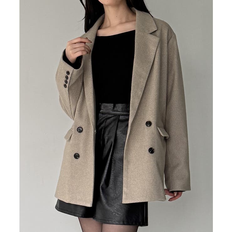 ベージュ | チェック柄ジャケットコート | JUNOAH