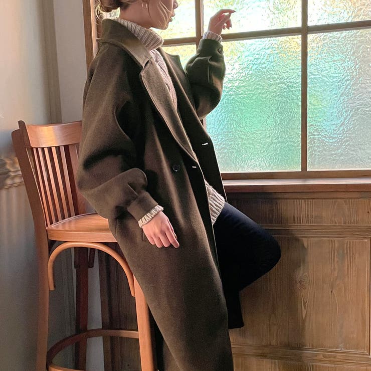 特別SALE＊JUDY☆ロングニットコート Olu.（オルドット） ノーカラーコート コート バイカラーロングニット