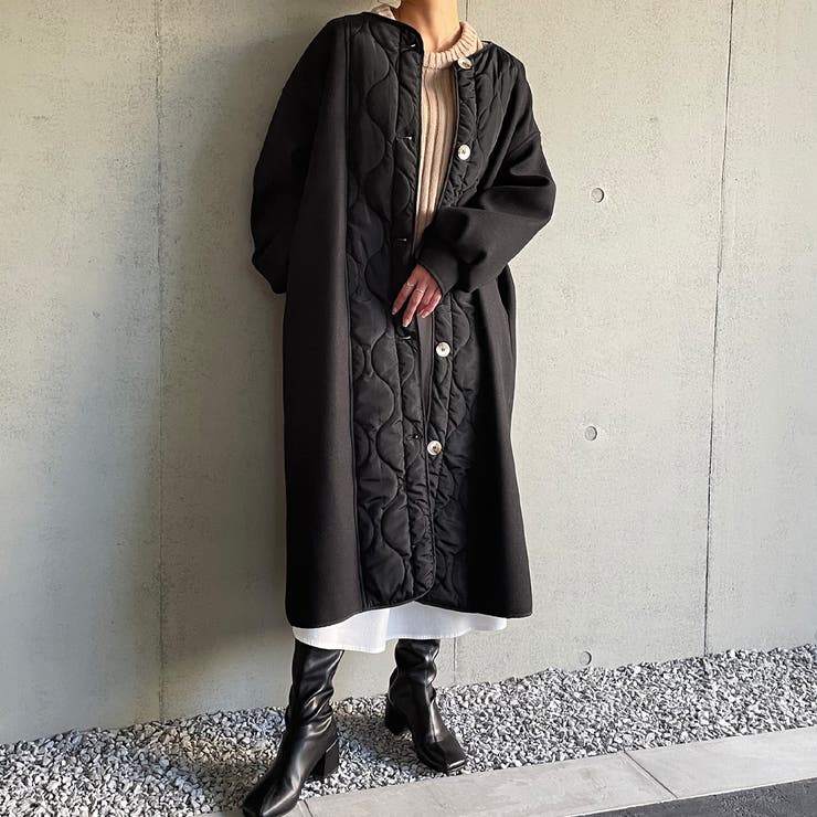 キルティング切替ロングコート[品番：AMTW0002884]｜JUNOAH（ジュノア