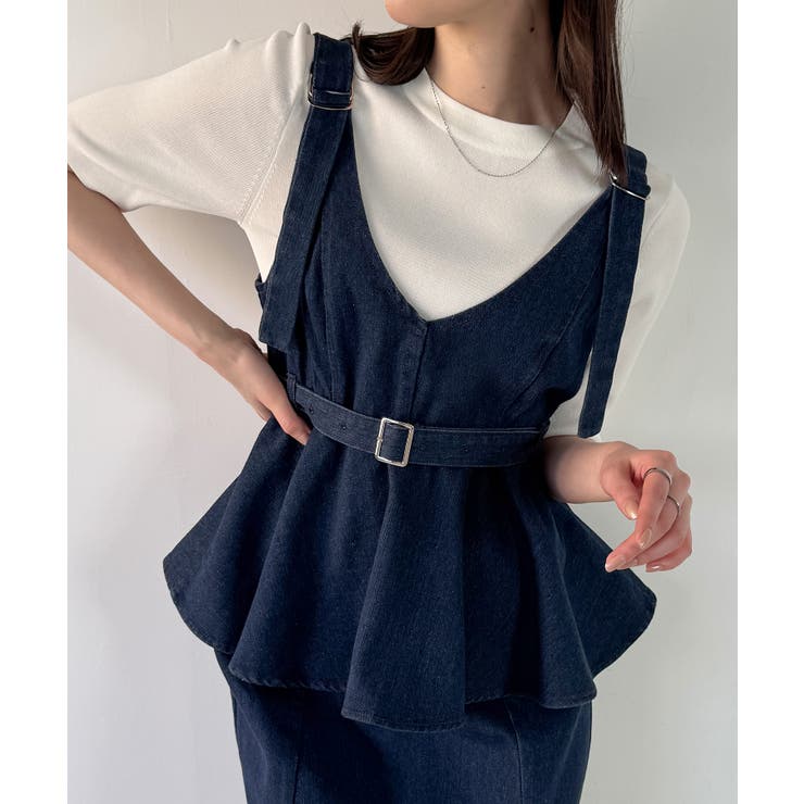 デニムVネックペプラムキャミワンピース | JUNOAH | 詳細画像11 