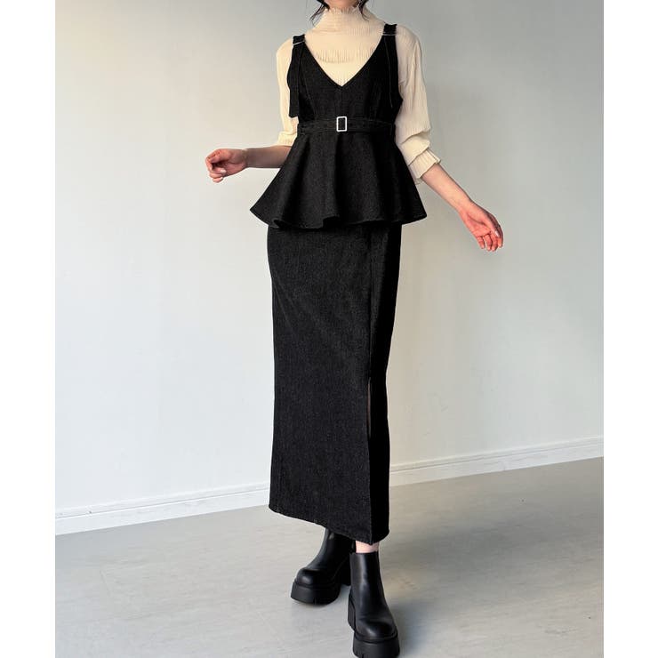 デニムVネックペプラムキャミワンピース | JUNOAH | 詳細画像13 