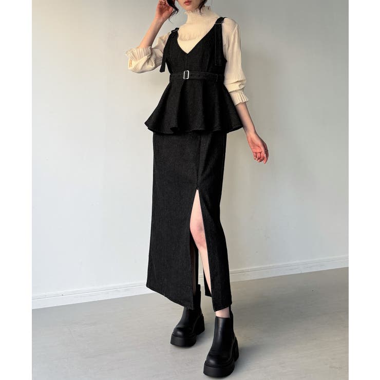 デニムVネックペプラムキャミワンピース | JUNOAH | 詳細画像14 