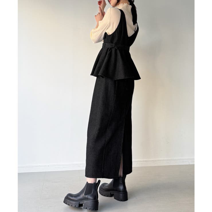 デニムVネックペプラムキャミワンピース | JUNOAH | 詳細画像15 