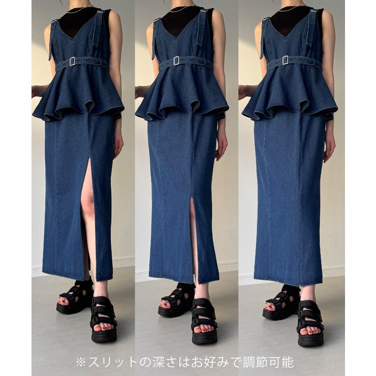 デニムVネックペプラムキャミワンピース | JUNOAH | 詳細画像17 