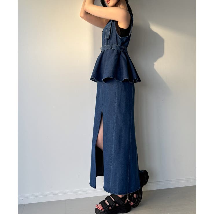 デニムVネックペプラムキャミワンピース | JUNOAH | 詳細画像2 