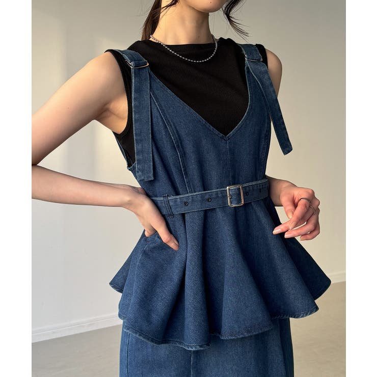 デニムVネックペプラムキャミワンピース | JUNOAH | 詳細画像3 