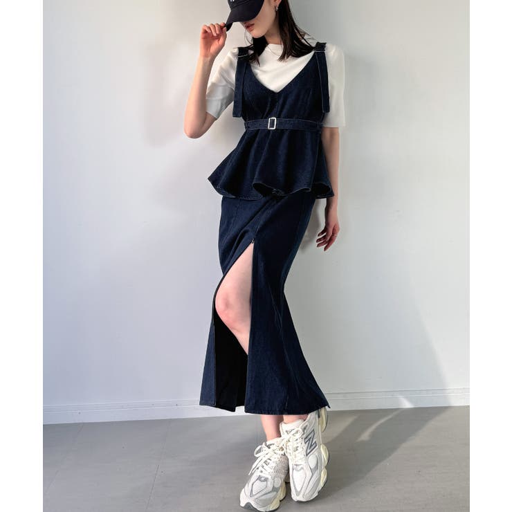 デニムVネックペプラムキャミワンピース | JUNOAH | 詳細画像6 