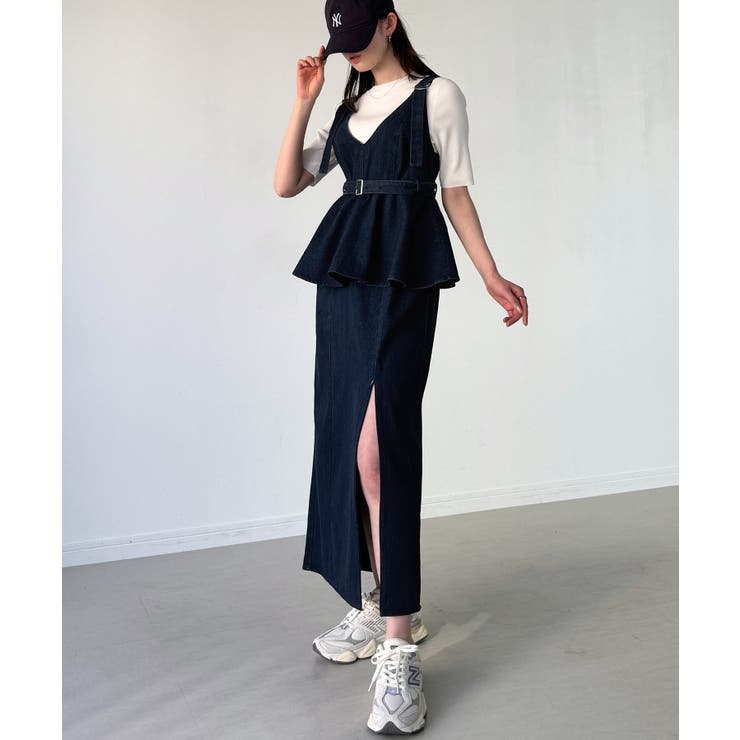 デニムVネックペプラムキャミワンピース | JUNOAH | 詳細画像7 