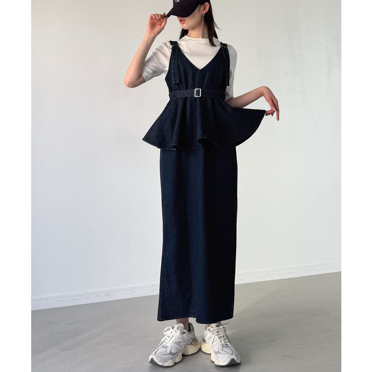 デニムVネックペプラムキャミワンピース | JUNOAH | 詳細画像8 