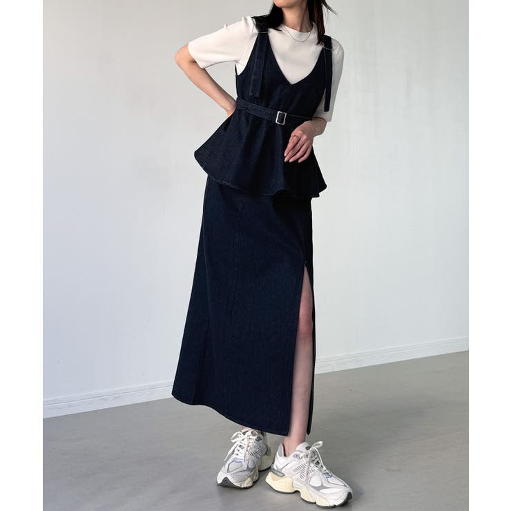 デニムVネックペプラムキャミワンピース | JUNOAH | 詳細画像9 