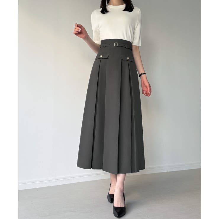 ベルト付きボックスプリーツミディスカート | JUNOAH | 詳細画像11 