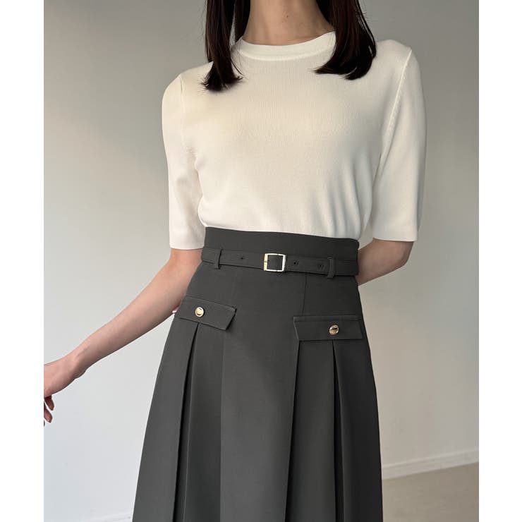 ベルト付きボックスプリーツミディスカート | JUNOAH | 詳細画像12 