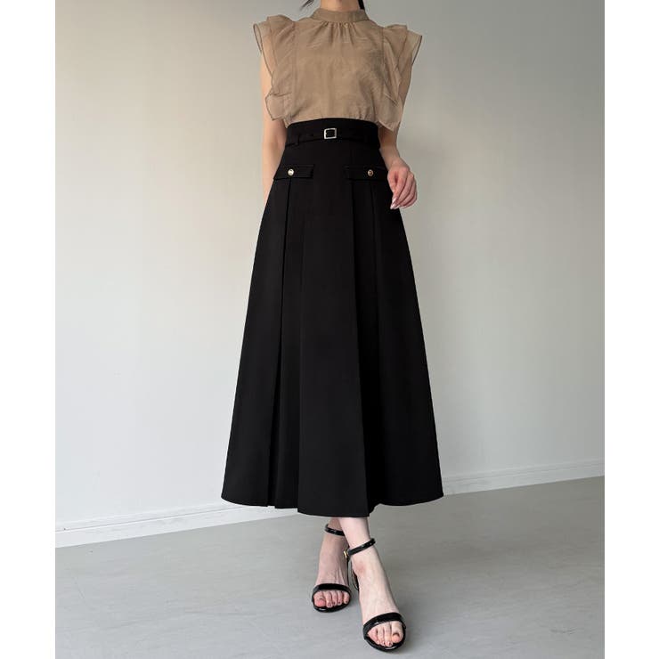 ベルト付きボックスプリーツミディスカート | JUNOAH | 詳細画像2 