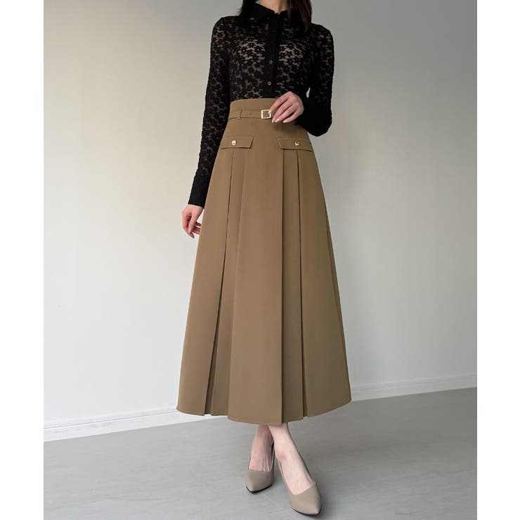 ベルト付きボックスプリーツミディスカート | JUNOAH | 詳細画像6 