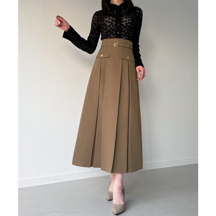 ベルト付きボックスプリーツミディスカート | JUNOAH | 詳細画像7 