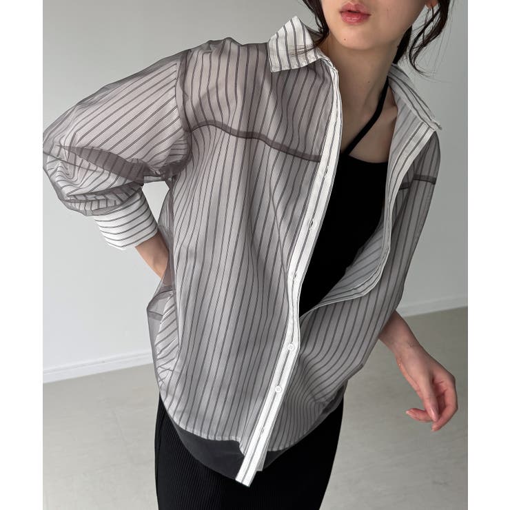 チュールレイヤードストライプシャツ | JUNOAH | 詳細画像1 