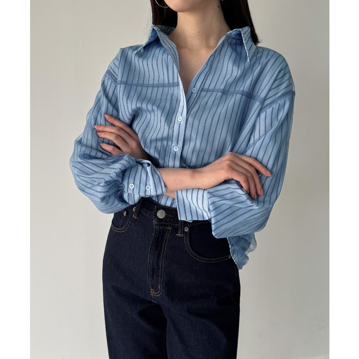 チュールレイヤードストライプシャツ | JUNOAH | 詳細画像12 