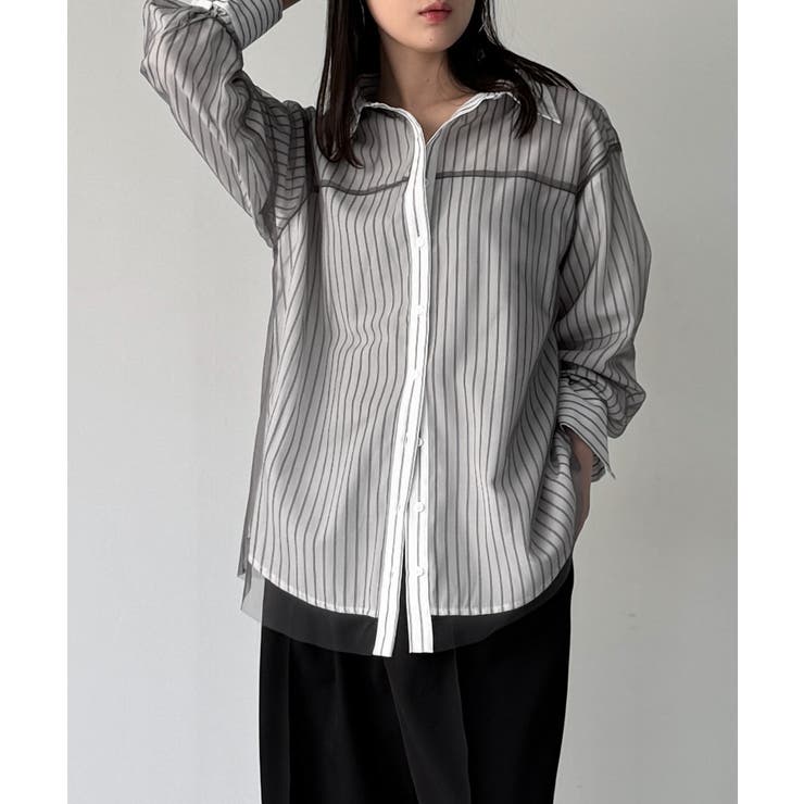 チュールレイヤードストライプシャツ | JUNOAH | 詳細画像2 