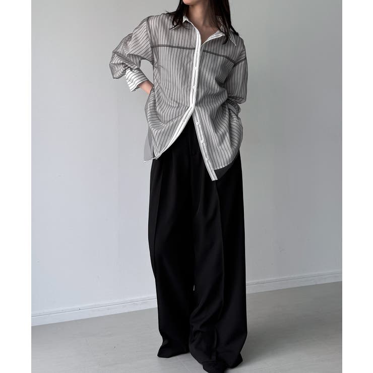 チュールレイヤードストライプシャツ | JUNOAH | 詳細画像3 