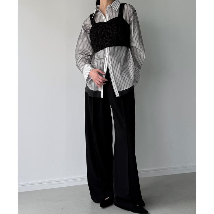 チュールレイヤードストライプシャツ | JUNOAH | 詳細画像4 