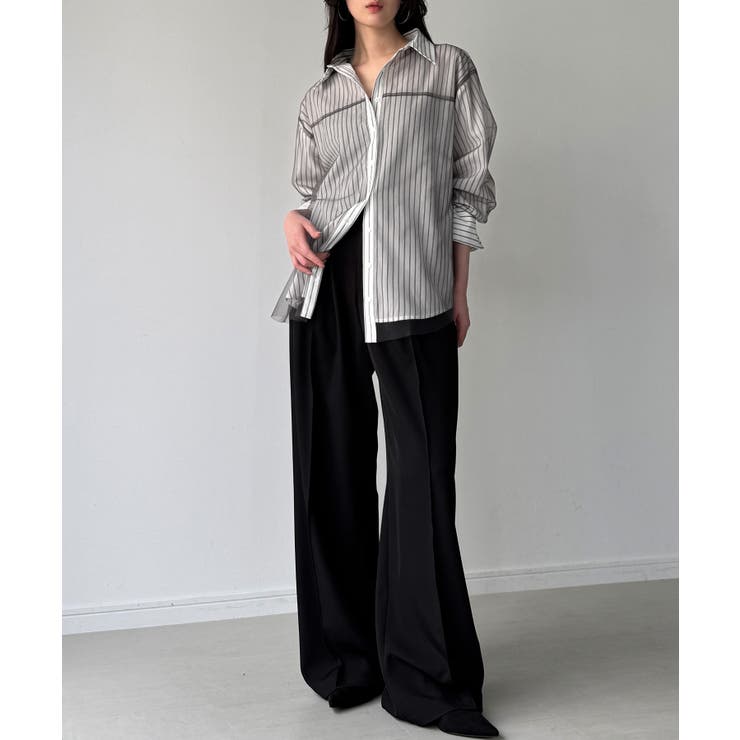 チュールレイヤードストライプシャツ | JUNOAH | 詳細画像6 