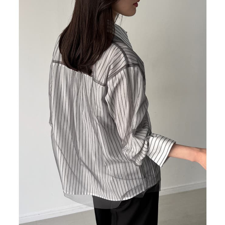 チュールレイヤードストライプシャツ | JUNOAH | 詳細画像8 