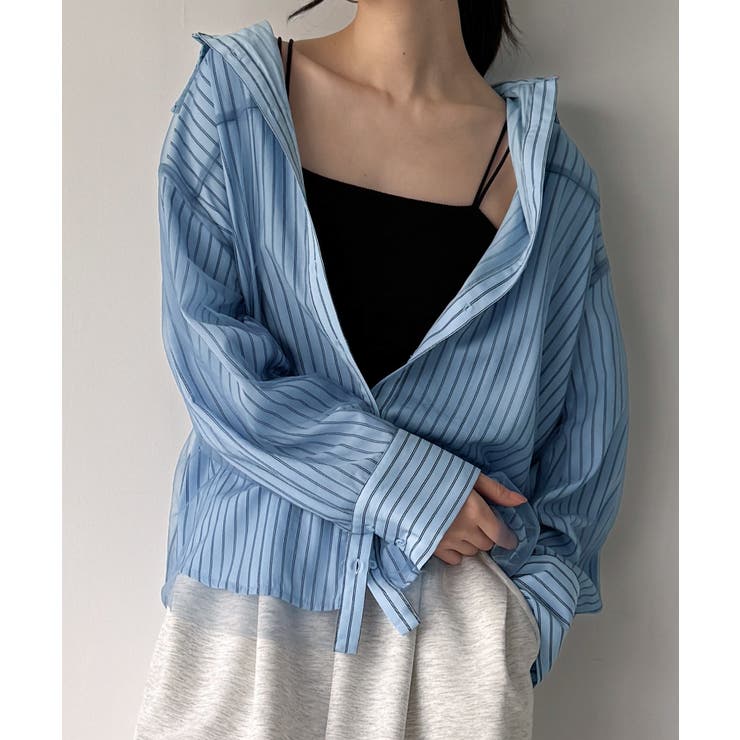 チュールレイヤードストライプシャツ | JUNOAH | 詳細画像9 