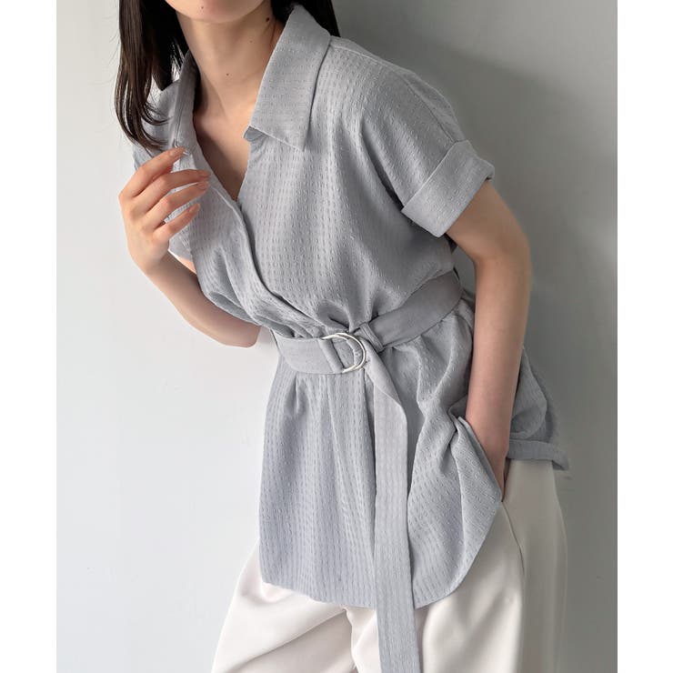 ブルーグレー | カシュクールペプラムシャツブラウス | junoah