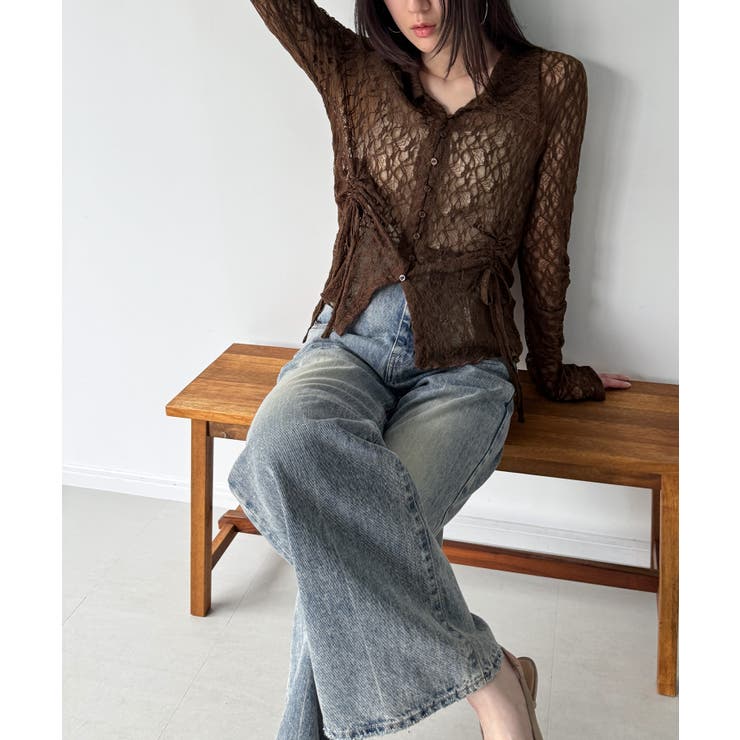 ブラウン | カットレースポロ衿カーディガン | JUNOAH