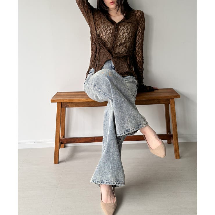 カットレースポロ衿カーディガン | JUNOAH | 詳細画像5 