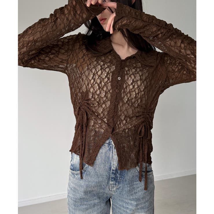 カットレースポロ衿カーディガン | JUNOAH | 詳細画像8 