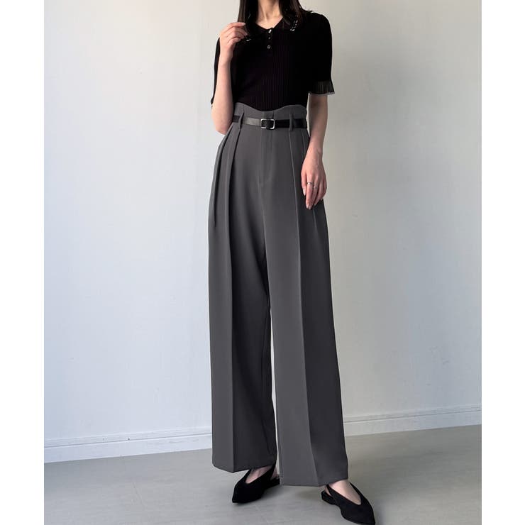 ウェーブハイウエストツータックワイドパンツ | JUNOAH | 詳細画像10 