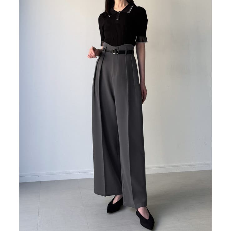 ダークグレー | ウェーブハイウエストツータックワイドパンツ | JUNOAH