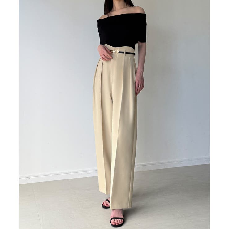 ウェーブハイウエストツータックワイドパンツ | JUNOAH | 詳細画像3 