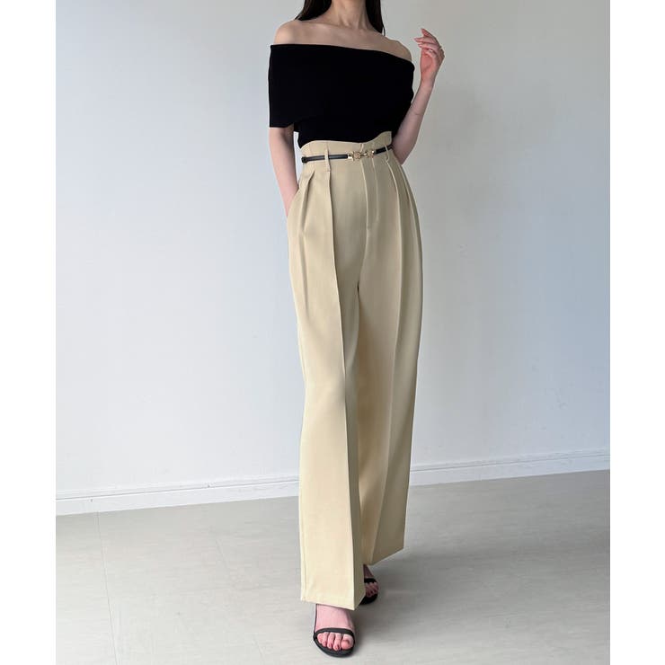 ウェーブハイウエストツータックワイドパンツ | JUNOAH | 詳細画像4 