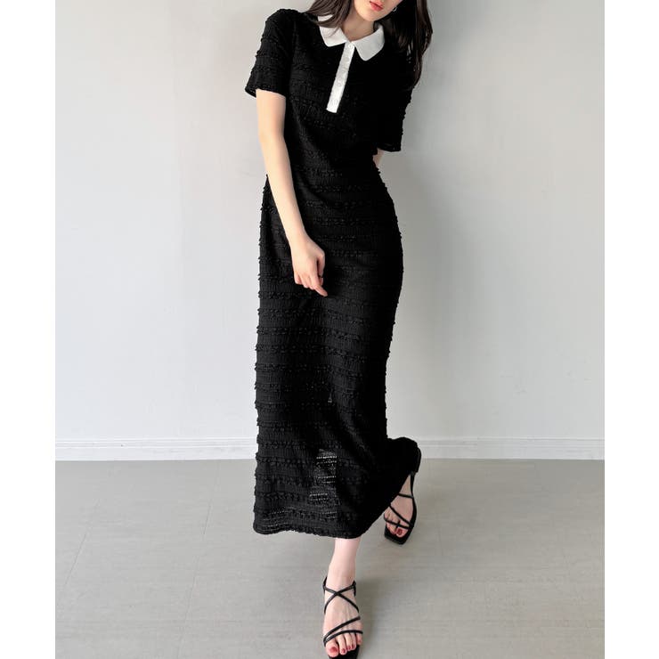 ブラック | ストレッチフリルカットポロワンピース | JUNOAH