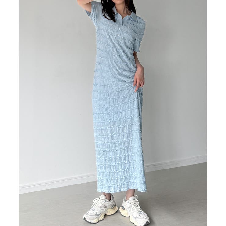 ライトブルー | ストレッチフリルカットポロワンピース | JUNOAH