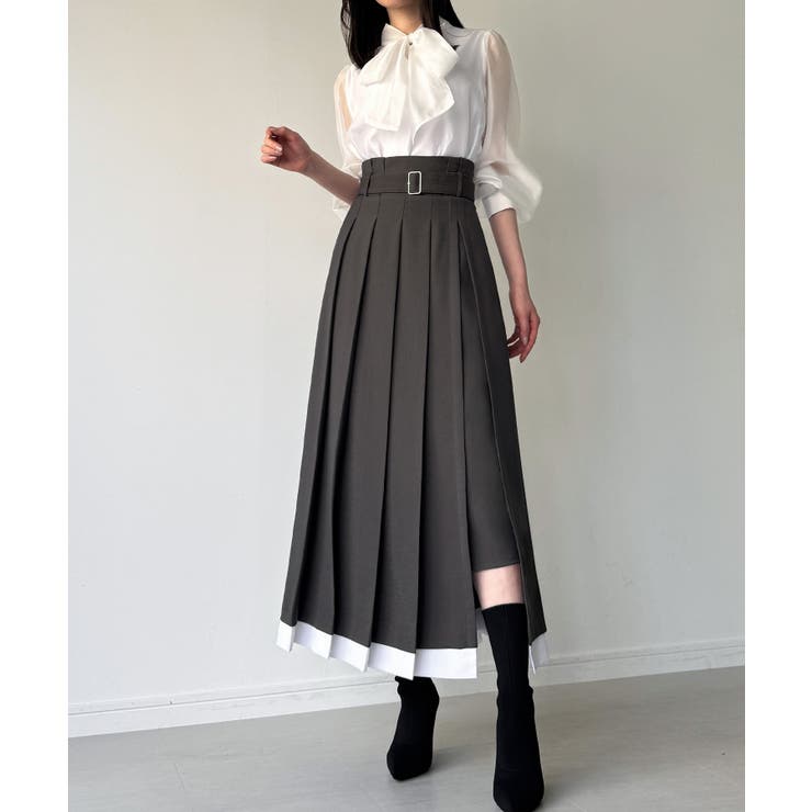 チャコール | レイヤードスリットプリーツスカート | JUNOAH