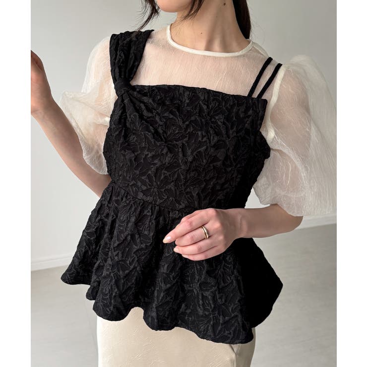 ブラック | ビッグリボンジャガードキャミソール | JUNOAH