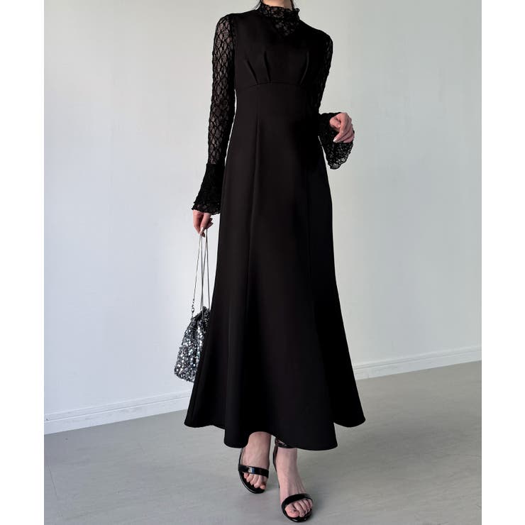 （裏地無し）マーメイドワンピースレーストップスセット | JUNOAH | 詳細画像1 