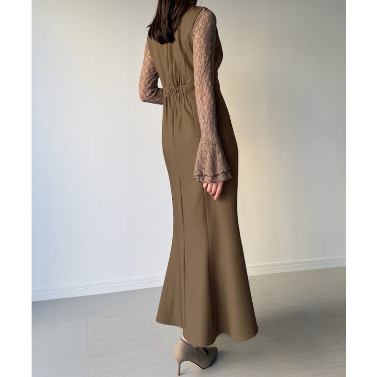 （裏地無し）マーメイドワンピースレーストップスセット | JUNOAH | 詳細画像12 