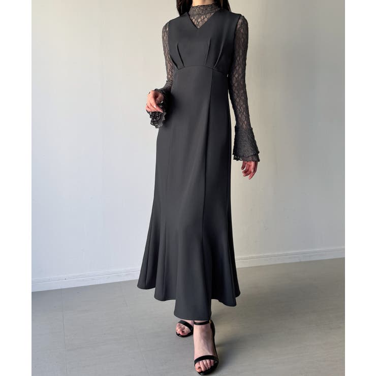 （裏地無し）マーメイドワンピースレーストップスセット | JUNOAH | 詳細画像14 