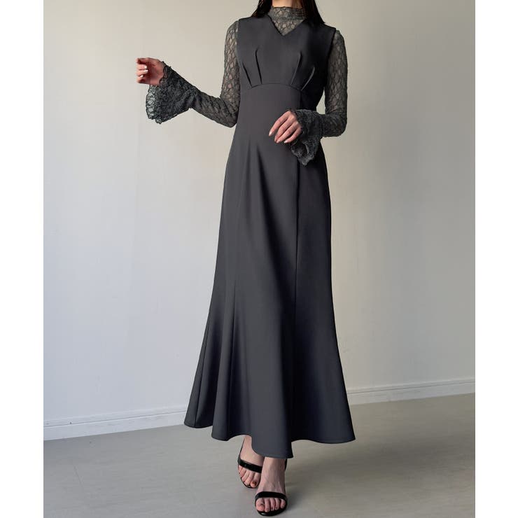 チャコール | （裏地無し）マーメイドワンピースレーストップスセット | JUNOAH